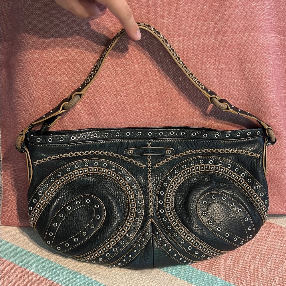 🔥RARE VINTAGE Y2K Cole Haan Black Village Grommet Shoulder Bag